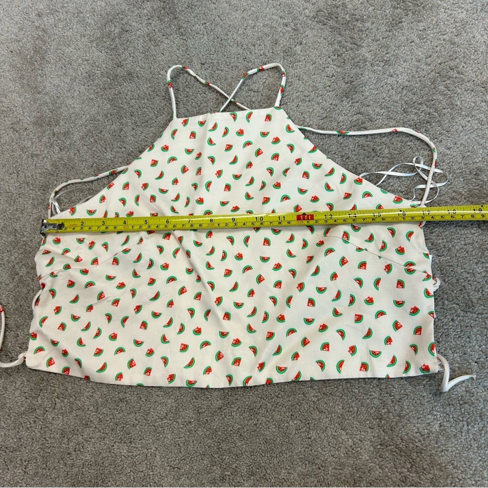 Zara cream watermelon print halter crop top open back lace up M summer festival - Picture 8 of 14